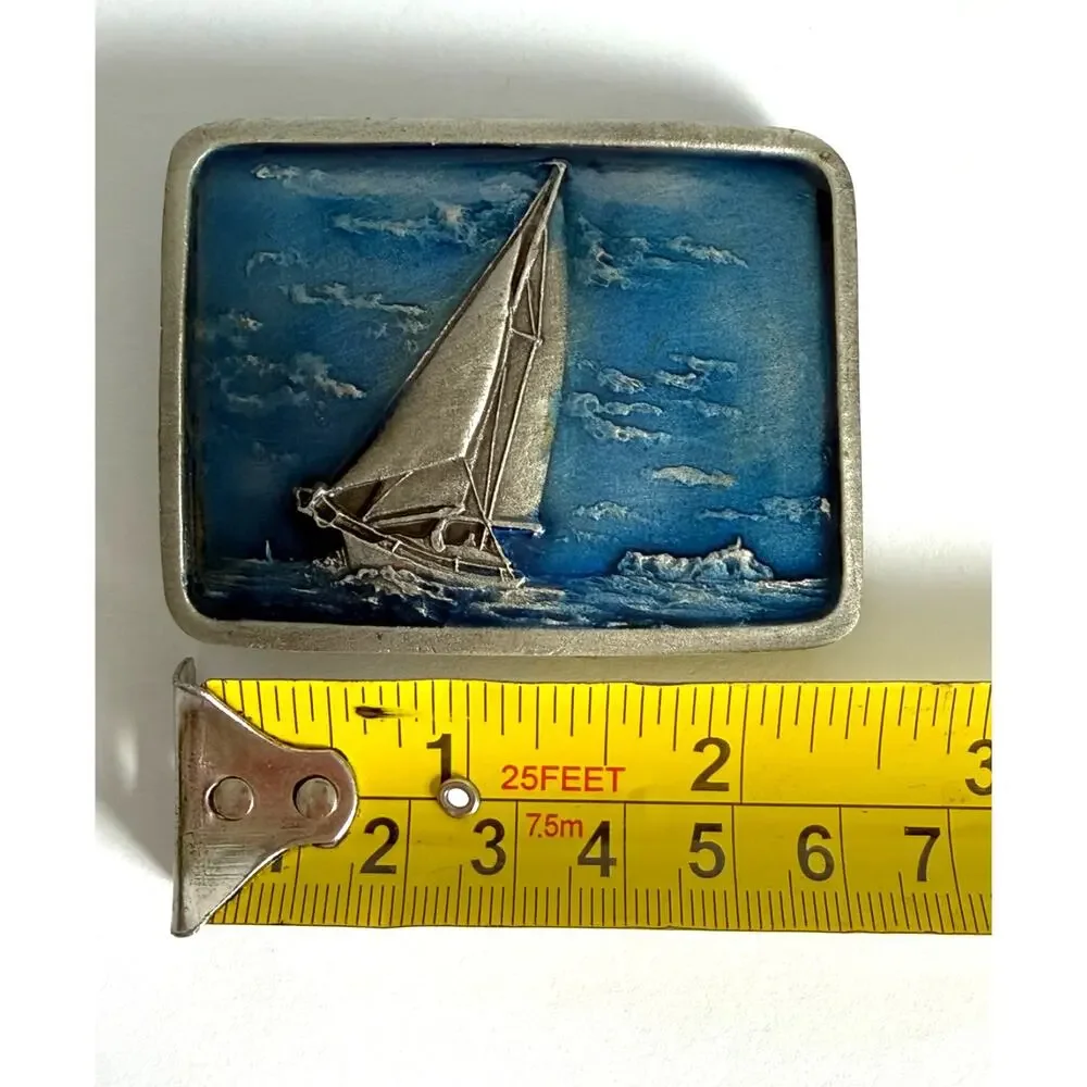 Vintage Sailboat Belt Buckle Indiana Metal Craft 1978 Nautical Sailing